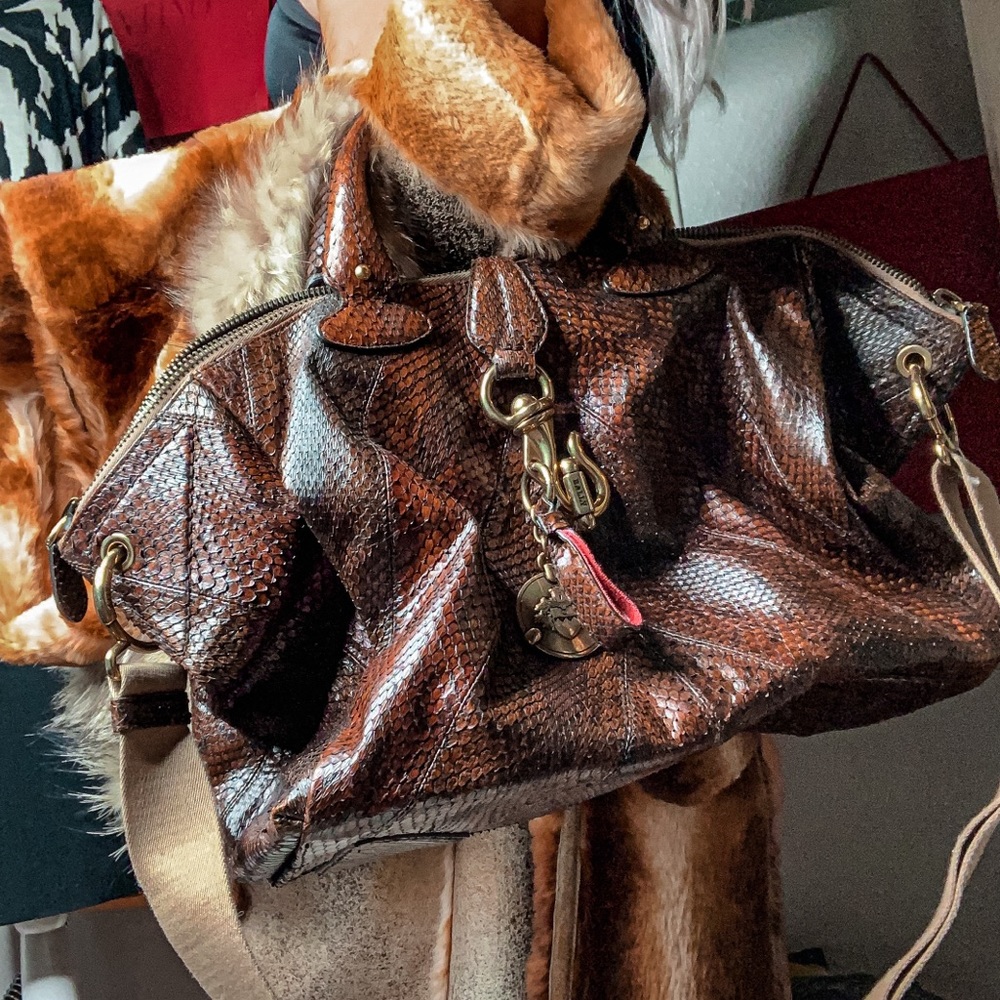 Bally Like New Snakeskin Large Satchel travel bag